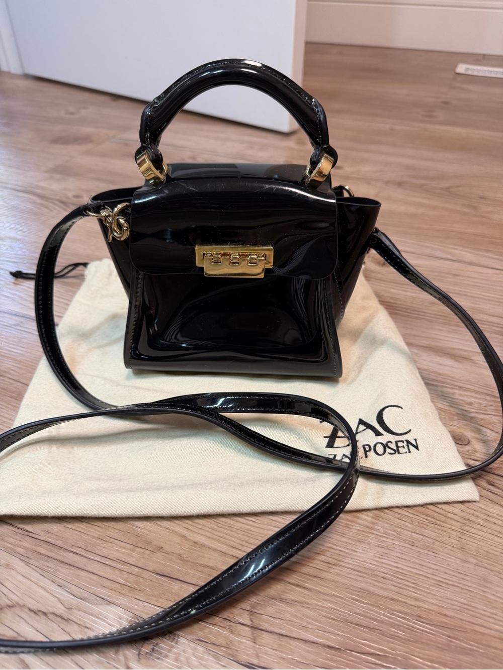 ZAC Zac Posen Black Patent Mini Top-Handle Crossbody